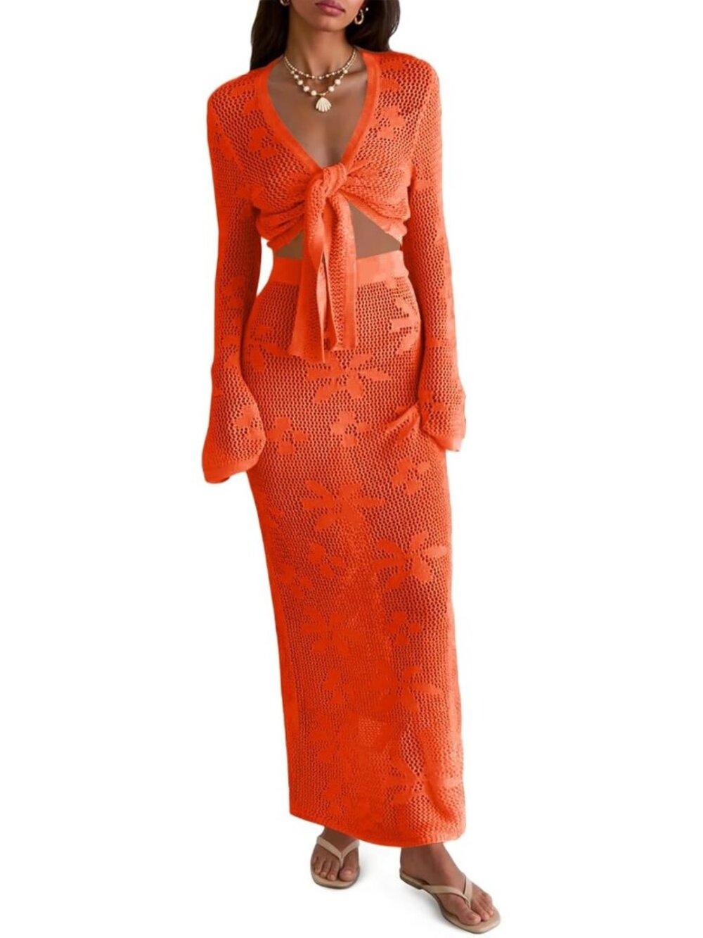 Chic Women's Crochet Beach Cover-Up & 2-Piece Swimwear Set for Summer Fun